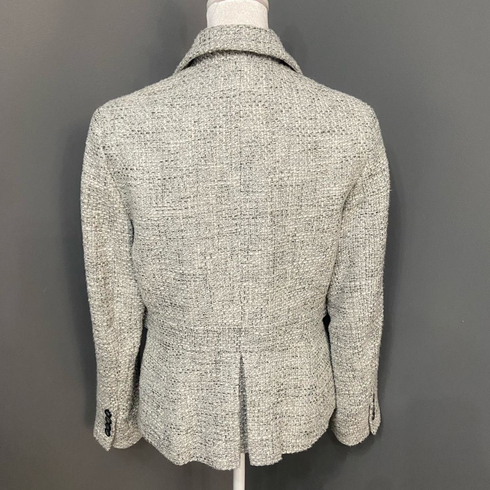 TALBOTS-Cotton Blend Grey White Silver Threads Tweed Coat Womens Petite 8P - Picture 4 of 17